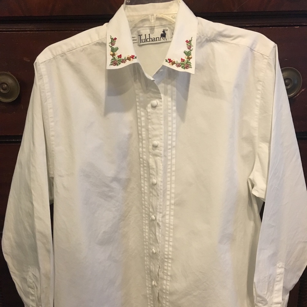 Embroidered White Cotton Button Down